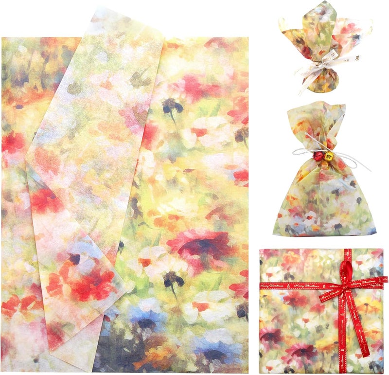 Benvo Floral Tissue Paper 20x29 Inch - 20 Sheets Decoupage Craft Paper for Gift Wrapping, Flower DIY Art Projects, Spring Wedding, Birthday & Baby Shower Decorations(Style J) - Image 1